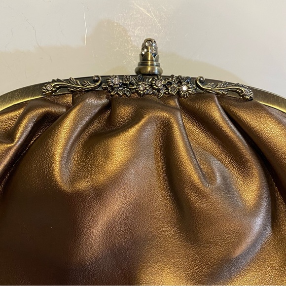 Bronze vegan leather clutch with brass hardware and rhinestones, GUC no strap - Picture 10 of 10